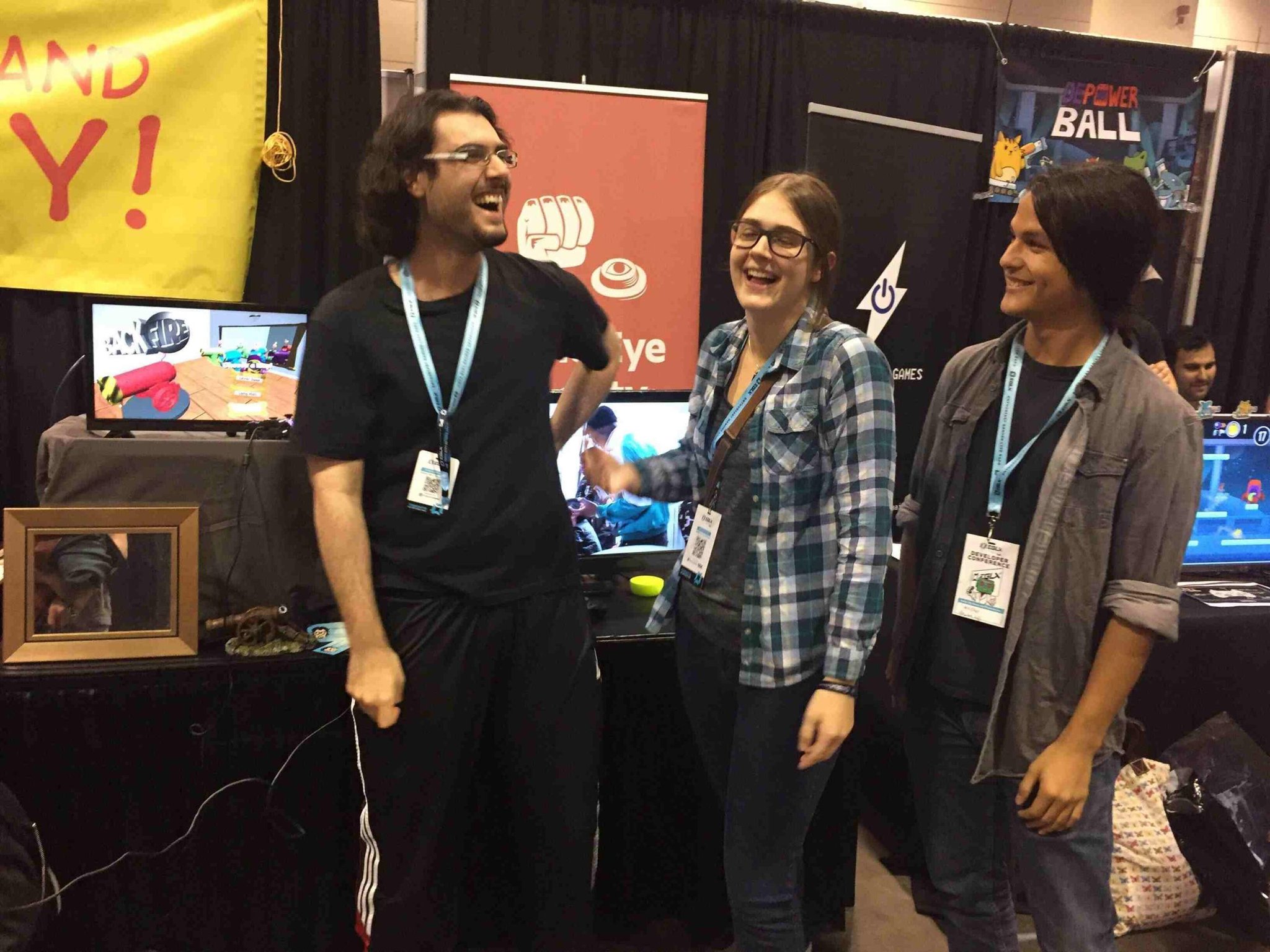 The Backfire team laughing at what we can only assume was a clever joke